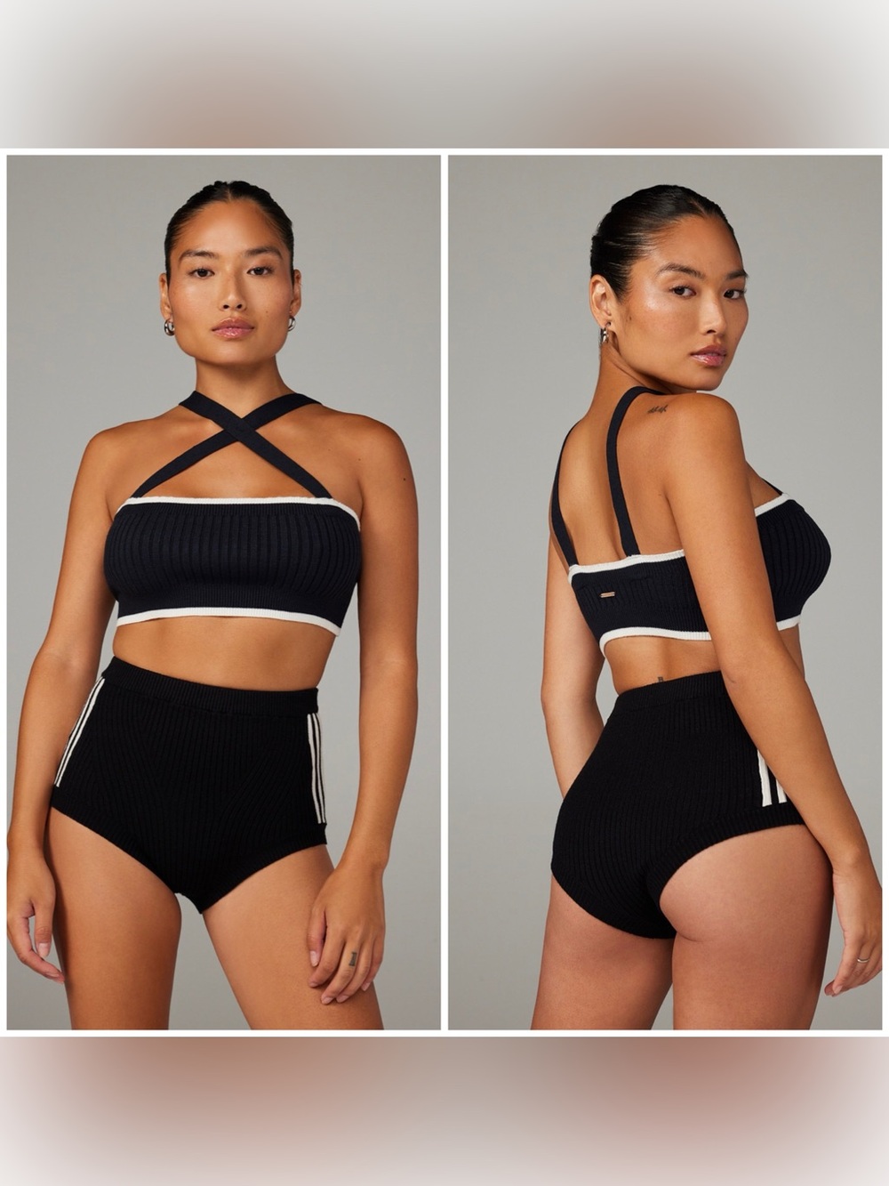 Savage X Fenty By Rihanna Lit Leisure Knit Booty Shorts black/white size medium